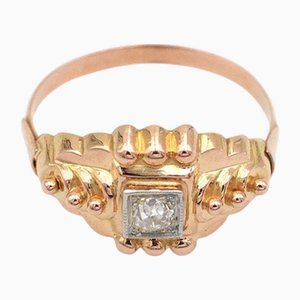 Vintage Solitär Ring mit 18 Karat Goldperlen