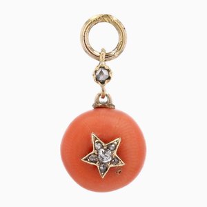 Diamond Star 18 Karat Yellow Gold Coral Bead Charm Pendant