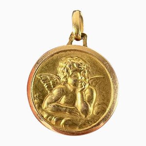 Vintage French Raphaels Cherub 18k Yellow Gold Medal Pendant, 1950s