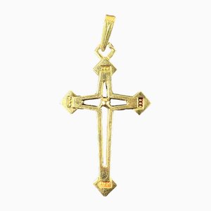 Vintage French 18k Yellow Gold Cross Pendant, 1950s
