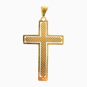 Vintage French 18k Yellow Gold Cross Pendant, 1960s