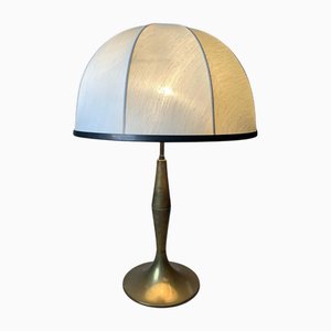 Messing Tischlampe mit Stoff Lampenschirm, 1950er
