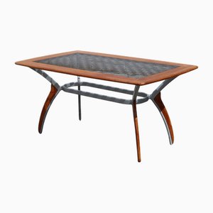 Vintage Italian Glass-Wood and Metal Dining Table