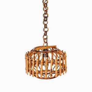 Runder Mid-Century Französischer Riviera Kronleuchter aus Bambus & Rattan von Franco Albini, 1960er