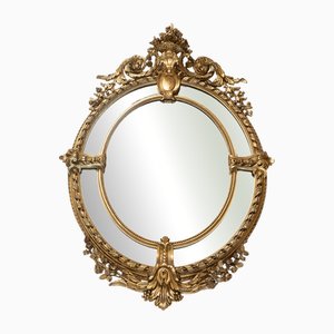 Antique French Napoleon III Medallion Mirror in Gilded and Carved Wood, 1800s