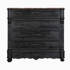 Antique French Ebonised Fruitwood and Marble Commode, 1880