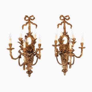 Vintage Monumental Ormolu Twin Branch Wall Lights, Set of 2