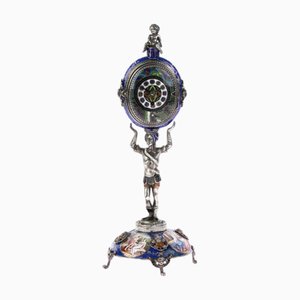 Antique 19th Century Viennese Austrian Enamel & Silver Allegorical Desk Clock