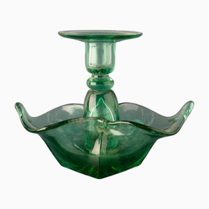 Art Nouveau Hand Blown Venetian Green Glass Candleholder