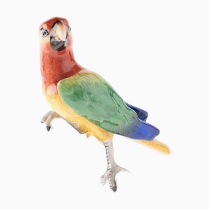 Late 19th Century Hand Painted Glazed German Porcelain Parrot Sculpture from Meissen