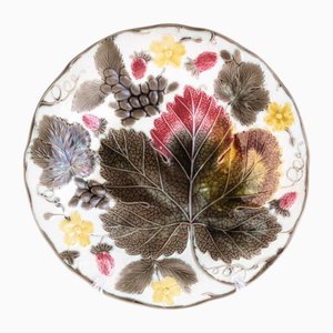 Antique Glazed Majolica Earthenware Pottery Grape Leaves & Strawberries Plate from Wedgwood