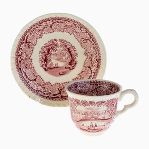 Tasse à Thé et Soucoupe Ironstone Antique en Céramique à Motifs Vista de Masons, Set de 2