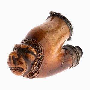 Pipe Antique en Écume de Mer Sculptée avec Tête de Lion, 1800s