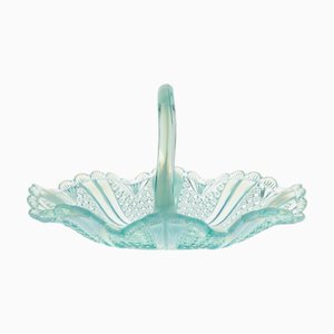 Antiker viktorianischer Richelieu Korb aus gepresstem Glas mit Perlen in Blau von Davidson