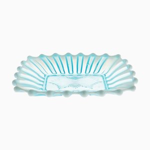 Antique Opalescent Victorian Brideshead Blue Pearline Pressed Glass Tray from Davidson