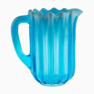 Victorian Opalescent Blue Pearline Pressed Glass Brideshead Creamer Jug from Davidson