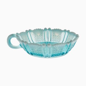 Antike opalisierende viktorianische Richelieu Schale mit Bügeln aus Pressglas in Blau von Davidson