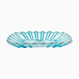 Antique Opalescent Victorian Brideshead Blue Pearline Pressed Glass Tray from Davidson