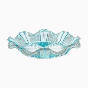 Antike opalisierende viktorianische Richelieu Schale aus Pressglas in Perlmuttblau von Davidson