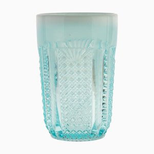 Victorian Opalescent Blue Pearline Pressed Glass Beaker from Davidson