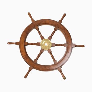 Nautical Maritime Yacht Ship Wheel in Wood and Brass