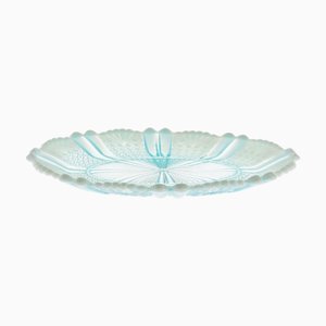 Antique Opalescent Victorian Richelieu Blue Pearline Pressed Glass Oval Plate from Davidson