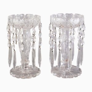 Bougeoirs Victoriens Antiques en Verre Cristal, 1800s, Set de 2