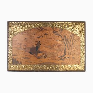 Le Berger, Figurative Scene, Large Pyrogravure, Framed