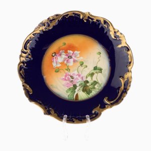 Antique French Art Nouveau Cobalt Porcelain and Ceramic Plate from Limoges