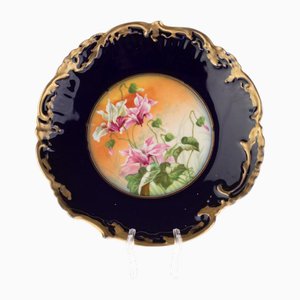 Antique French Art Nouveau Cobalt Porcelain and Ceramic Plate from Limoges