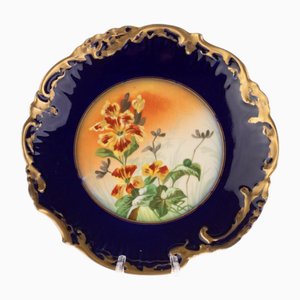 Antique Art Nouveau French Cobalt Porcelain Ceramic Plate from Limoges