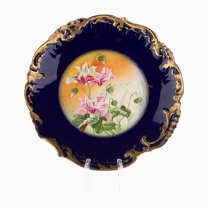 Assiette Art Nouveau Antique en Porcelaine et Céramique Cobalt de Limoges, France