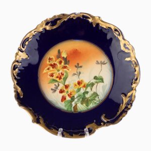 Antique French Art Nouveau Cobalt Porcelain and Ceramic Plate from Limoges