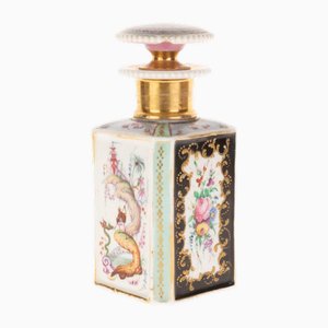 Bouteille de Parfum Antique en Porcelaine Dorée Chinoiserie Peinte à la Main, France