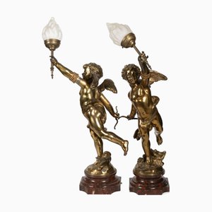 Antique French Gilt Cupid Lamps attributed to Eutrope Bouret, 1906, Set of 2