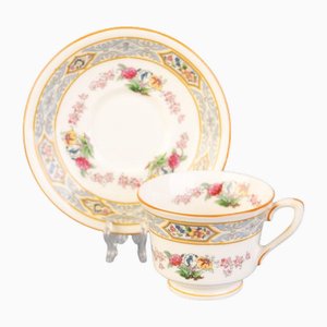 Art Nouveau Porcelain Teacup with Saucer from Royal Worcester, Set of 2