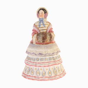 Antike handbemalte viktorianische Figurendose aus Biskuitporzellan