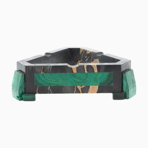 Antique Art Deco Malachite and Brown Marble Ashtray