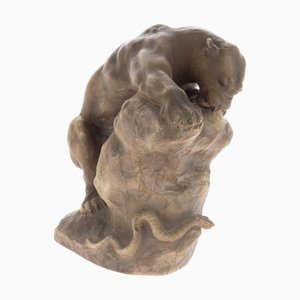 Antique Terracotta Ceramic Lioness Sculpture by Armand Fagotto, 1900s