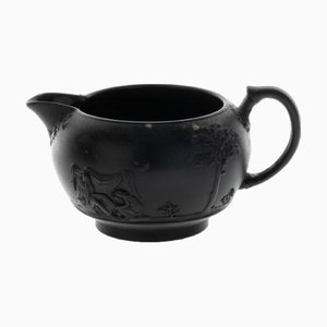 Antique 19th Century Black Basalt Jasperware Ceramic Porcelain Bas Relief Creamer Jug from Wedgwood