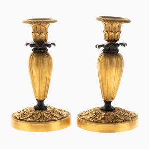 Antique French Louis XVI Revival Gilt Bronze Candlesticks, 1800s, Set of 2
