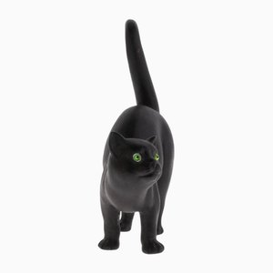 Schwarze Wedgwood Jasperware Glasaugen Katzenfigur von Ernest Light, 1915