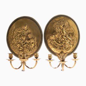Antique Putti Wall Sconces in Cast Brass, Set of 2