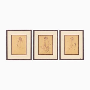 Lithographic Monogrammed Drawings, Set of 3