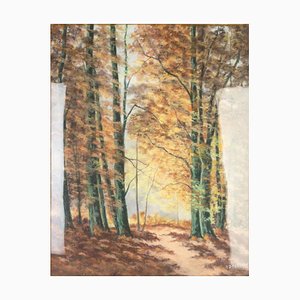 A. Derzelle, Bewaldete Herbstlandschaft, Pastellmalerei
