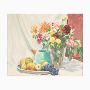 S. Dauvister, Französisches Blumenstillleben, Öl auf Leinwand