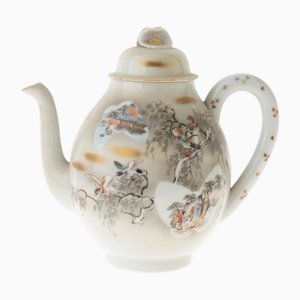 Tetera Kutani japonesa Mid-Century moderna de porcelana pintada a mano