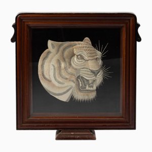 Retrato de tigre japonés antiguo bordado en seda