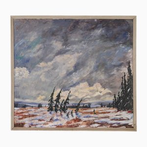 Belgian Artist, Winterscape, Large Oil Painting