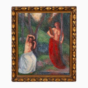 After Hippolyte Petitjean, French Pointilist Nymphs, Oil Painting